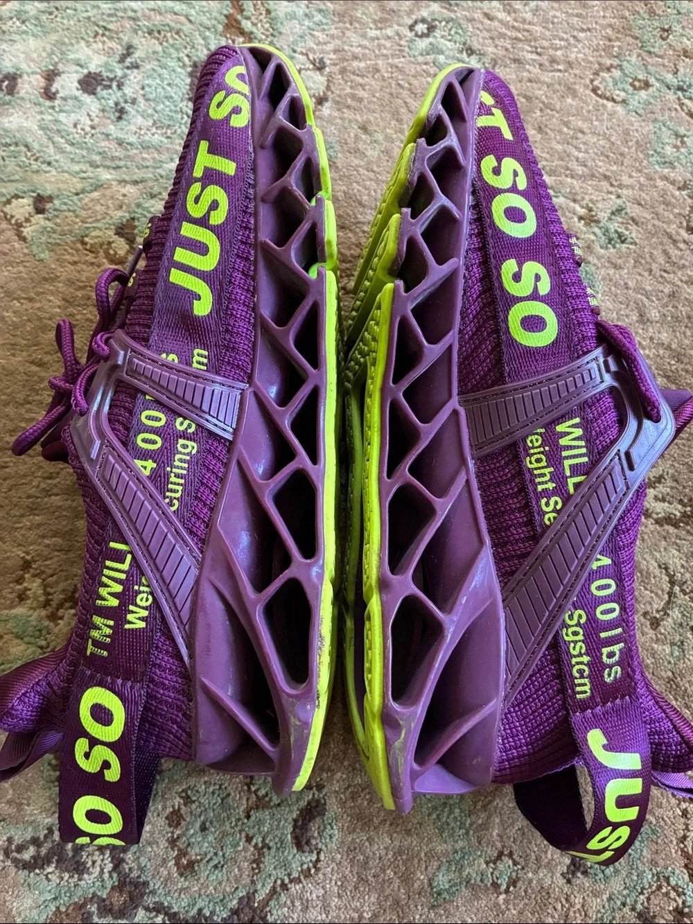 Women's Purple Knit Sneakers with Neon Lime Accents